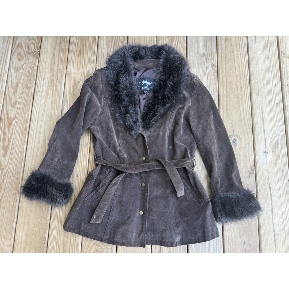 Vintage Maxima Wilson's Leather Penny Lane Faux Fur Collar Boho Coat Sz Large